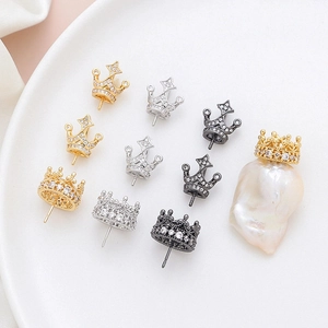 Gold plated crown pendant bases with cubic zirconia for Baroque pearl jewelry making