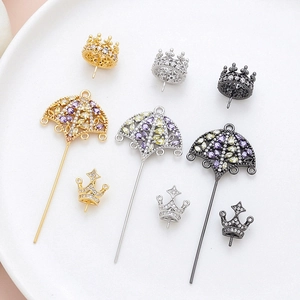 Handmade DIY Jewelry Making Findings Copper Zirconia Inlaid Crown Umbrella Shape Charms Pendants Accessories For Necklace Bracelet
