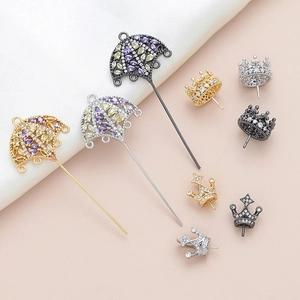 Gold-plated crown and umbrella jewelry findings with colorful cubic zirconia
