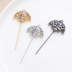 Three-color umbrella charms with zircon inlay and four connector rings for DIY jewelry