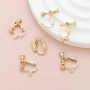 Convertidores de pendientes de clip dorados con tornillo ajustable para creación de joyas DIY