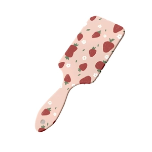 Brosse pneumatique rose avec motif fraise pour massage du cuir chevelu et coiffage