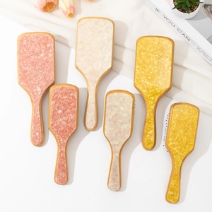 Natural Bamboo Air Cushion Massage Hairbrush Nordic Marble Acetate Inlay Boar Bristle Paddle Brush For Scalp Care Detangling