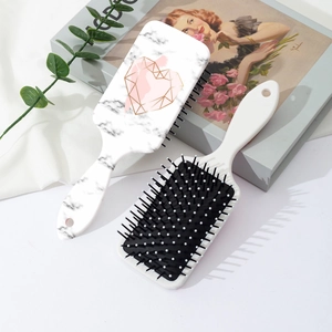 Elegant marble pattern hair brushes with rose gold heart and soft scalp massage bristles