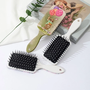 Cute cartoon sloth printed hair brush set with green massage cushion and ergonomic handle