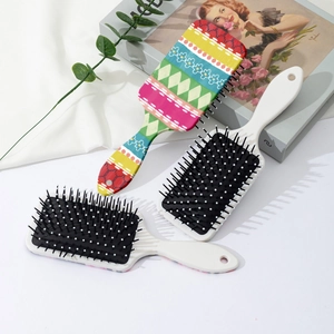 Three-piece bohemian printed hairbrush set with colorful geometric patterns and air cushion