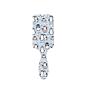 Brosse à cheveux pneumatique avec motif pingouin bleu pour démêlage en douceur
