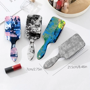 Rectangle air cushion massage hairbrush with colorful artistic marble patterns, 21.5cm long