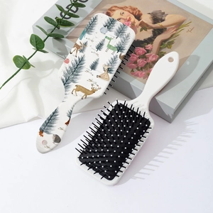 Brosse à Cheveux de Massage à Coussin d'Air en ABS de Style Nordique Avec Imprimé de Forêt de Renard d'Elan Peigne de Massage du Cuir Chevelu