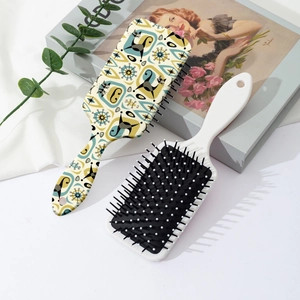 Retro cartoon cat print hair cushion brush set with massage bristles for daily detangling