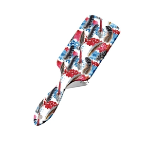 Rectangle hairbrush with colorful feather print and cushion bristles for scalp massage