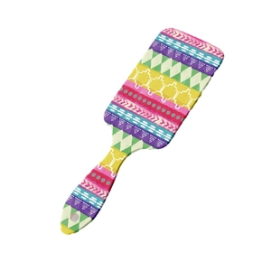 Bohemian striped paddle hairbrush with colorful geometric patterns and air cushion