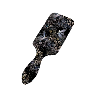 Rectangle detangling hairbrush with vintage floral pattern and dragonfly art