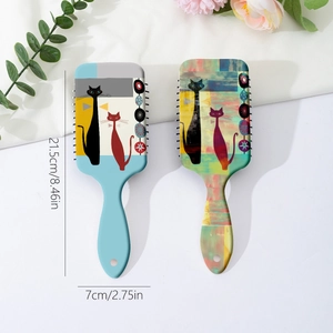 Cute abstract retro cat print hairbrushes set with 21.5cm length and air cushion design