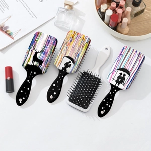Lot de brosses à cheveux romantiques à coussin d'air avec motifs artistiques et massage