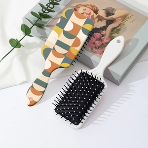 Artistic impressionist print hairbrush set with geometric patterns and massage air cushion