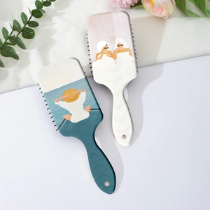 Women Fashion Illustration Print Air Cushion Hairbrush ABS Scalp Massage Detangling Paddle Comb For Daily Hair Care Styling