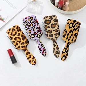 Set of large leopard print air cushion hairbrushes for women with detangling massage bristles