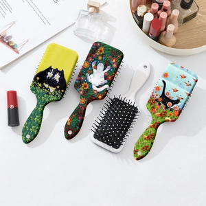 Haarbürsten-Set mit Katzenblumen-Print und Luftkissen für Kopfmassage und Entwirrung