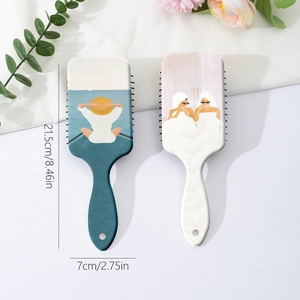 Floral print air cushion hair brush with artistic illustration and 21.5cm length