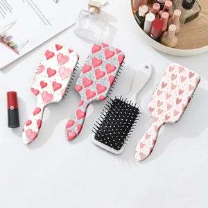 Sweet heart print hair cushion brush set for anti-static scalp massage and hair styling