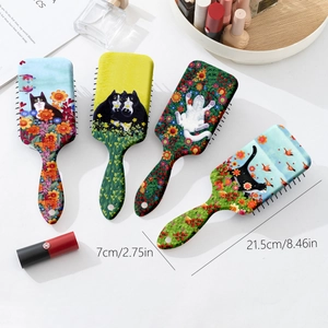 Künstlerische Haarbürsten mit Katzen-Blumen-Print für Kopfhautmassage und Entwirrung