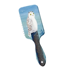 Brosse à cheveux à coussin d'air avec motif de chouette effraie sur fond blanc
