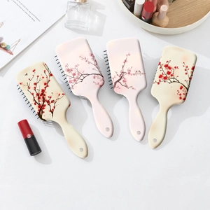 Plum blossom printed hairbrush set for scalp massage and anti-static styling