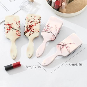 Floral print air cushion massage hairbrush set with elegant plum blossom patterns