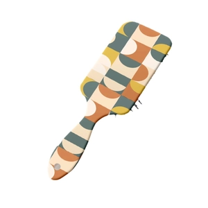 Modern impressionist air cushion paddle brush with retro geometric pattern and hanging hole
