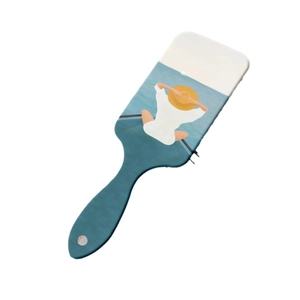 Rectangle air cushion hairbrush with minimalist girl illustration and blue handle