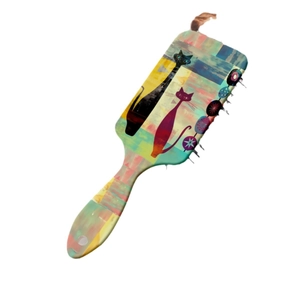 Artistic cat print rectangle air cushion hair brush with ergonomic massage bristles