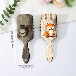 Lot de brosses à cheveux rétro avec motifs écureuil et renard sur fond aspect bois