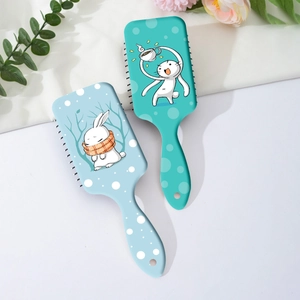 Lot de brosses à cheveux à coussin d'air avec motifs de lapins mignons en bleu et vert