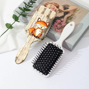 Brosse à cheveux rétro avec renard de dessin animé et coussin de massage pneumatique