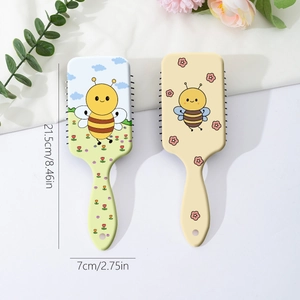 Cute cartoon bee print air cushion massage hairbrushes in two refreshing floral styles