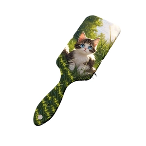 Brosse à cheveux imprimé chat mignon et paysage naturel pour femmes, style épuré