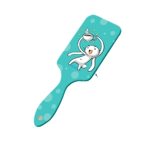 Brosse à cheveux pneumatique bleu tiffany avec motif chat mignon et pois blancs