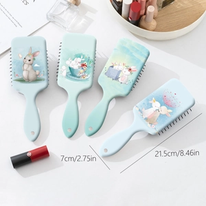 Niedliches Haarbürsten-Set mit Kaninchen-Print und Massageborsten in Mintgrün