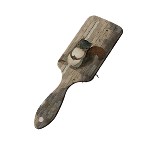 Brosse à cheveux massante rétro avec illustration d'écureuil et finition grain de bois
