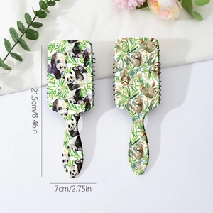 Green panda and sloth print paddle hairbrushes for women with 21.5cm dimension