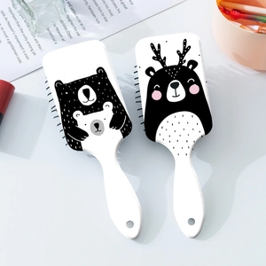 Peigne à Coussin d'Air Imprimé Ours et Bois de Cerf Brosse à Cheveux Portable en Plastique ABS Brosse de Massage Femme