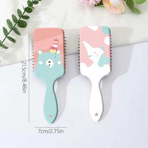Cute bear and elephant printed air cushion massage hairbrushes measuring 21.5cm by 7cm
