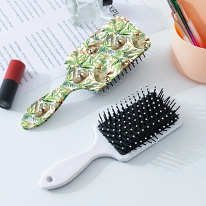Green sloth and bamboo print air cushion hairbrush set for detangling and scalp massage