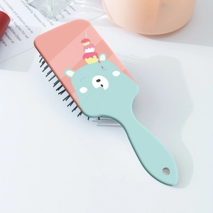 Cute cartoon bear paddle hairbrush with air cushion massage bristles for scalp care