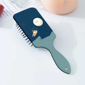 Détail de l'illustration de corgi astronaute sur une brosse à cheveux à coussin d'air