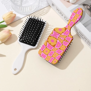 Floral checkerboard paddle hairbrush set for gentle detangling and scalp massage