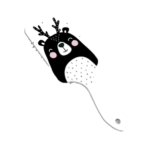 Brosse à cheveux ours dessin animé avec manche blanc et picots de massage noirs