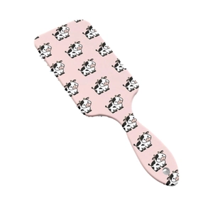 Cute pink cartoon cow print air cushion hairbrush with ergonomic handle and hanging hole