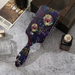 Gothic Day of the Dead air cushion hairbrush with sugar skull prints and massage pins